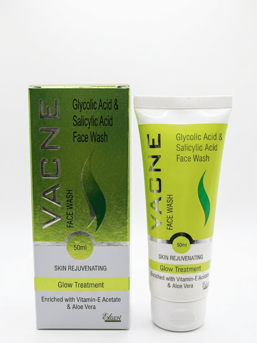 Vacne — Glycolic Acid & Salicylic Acid Face Wash — Enriched with Vitamin-E Acetate & Aloe Vera, 50 ml