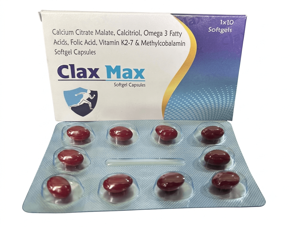 Clax Max — Calcium Citrate Malate, Calcitriol, Omega 3 Fatty Acids, Folic Acid, Vitamin K2-7 & Methylcobalamin Softgel Capsules