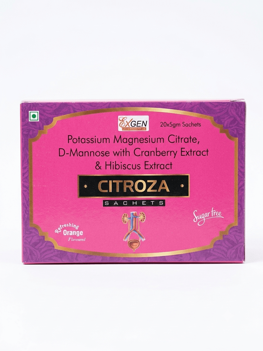 Citroza Sachets — Potassium Magnesium Citrate, D-Mannose with Cranberry Extract & Hibiscus Extract Sachets — Sugar Free, Orange Flavoured