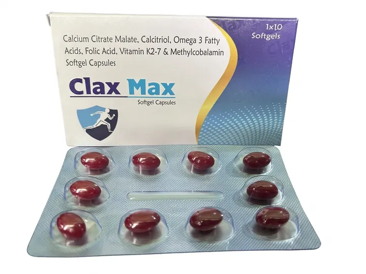Clax Max — Calcium Citrate Malate, Calcitriol, Omega 3 Fatty Acids, Folic Acid, Vitamin K2-7 & Methylcobalamin Softgel Capsules